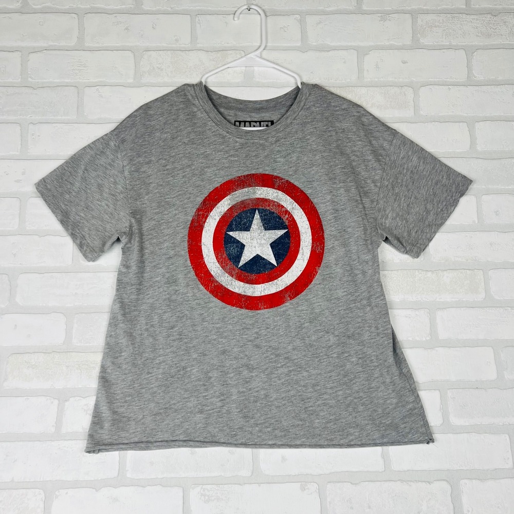 Marvel Captain America Shield Graphic Shirt Heather Gray Womens Large Distressed